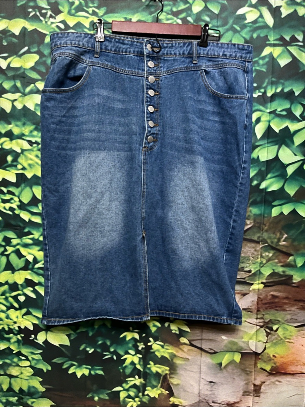 SHEIN Blue Button-Front Midi Denim Skirt
